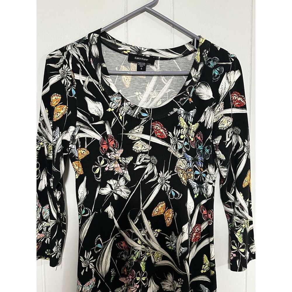 Karen Kane Women's Dress Sundress Black Floral Butterfly Knit Lined Size Small